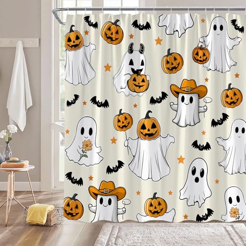Halloween Ghost Shower Curtain 36x70 Inches Bathroom Decor Fabric with Hooks