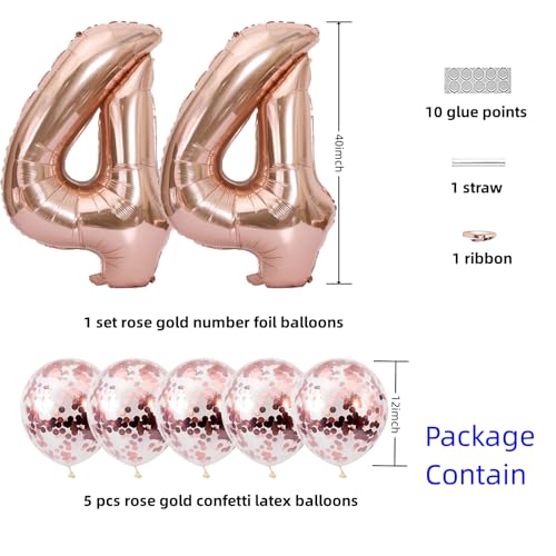 Rose Gold 44 Foil Balloons - 40" Jumbo & Confetti for Parties