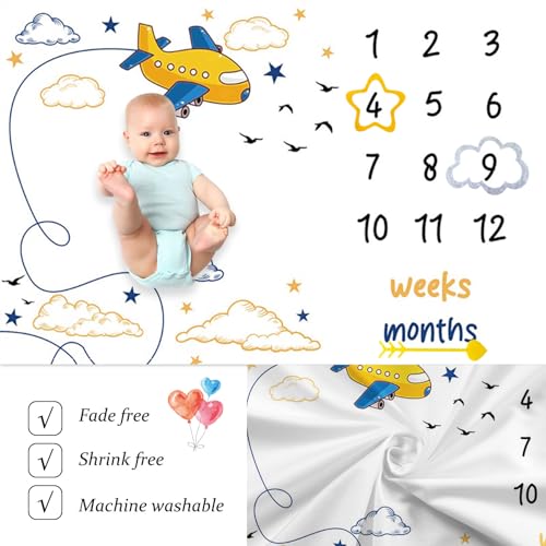 Airplane Pilot Baby Milestone Blanket - Soft Photography Prop 60"x40"