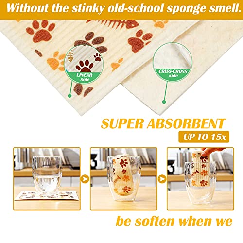 Geiserailie 6 Pack Cat Dishcloths - Reusable Kitchen Towels
