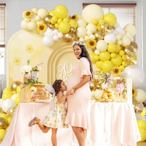 Yellow Bee Balloon Arch Kit with Gold Confetti - 41pcs Balloons