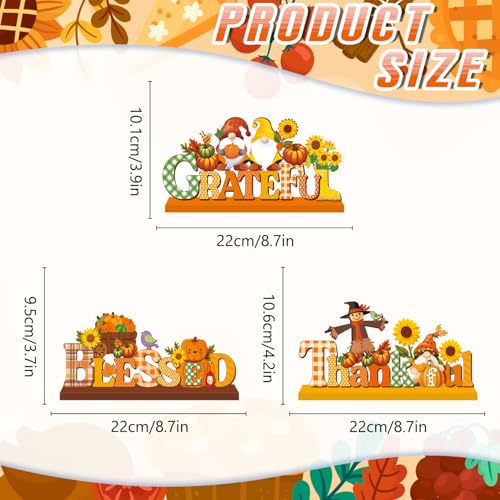 Fall Pumpkin Wooden Centerpieces Set for Thanksgiving Home Decor 3pcs