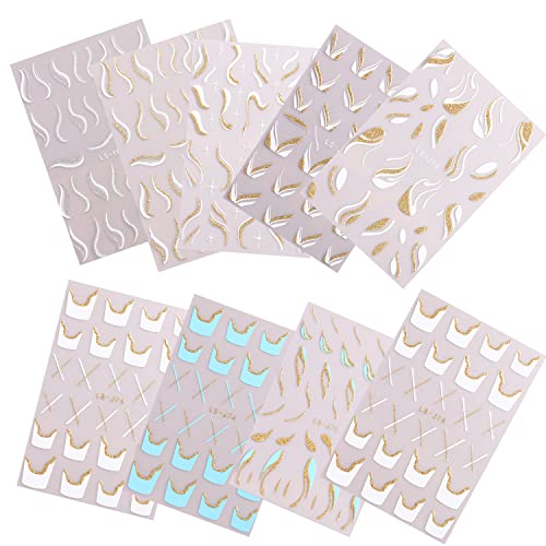 8 Sheets Feather Line Nail Art Stickers 3D Self-Adhesive Decals