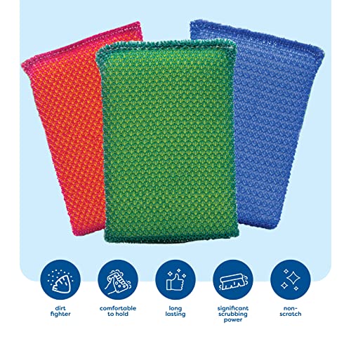 SCRUBIT Non-Scratch Multi-Purpose Scouring Pads - 6 Pack in Blue, Red, Green
