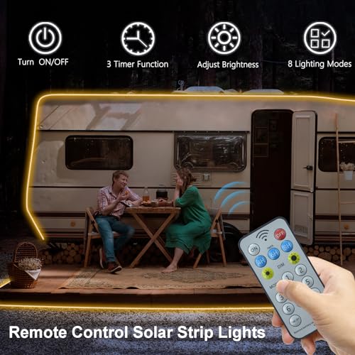 50Ft Solar LED Strip Lights Outdoor Warm White with Remote & Timer
