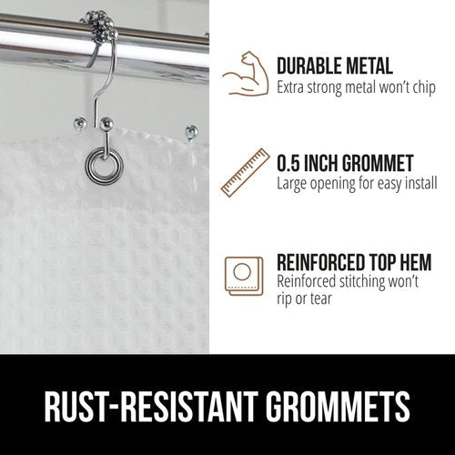 GORILLA GRIP Waffle Shower Curtain, Thick Weighted Fabric, Wrinkle and Rust Resistant, Classic Hotel Quality Design, Heavy Duty Long Curtains for Bathroom Showers, Bath Tubs, Machine Wash, 72x72 White