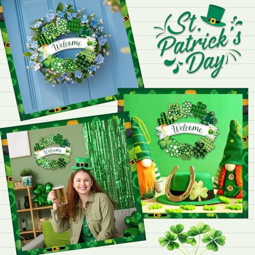 Wooden St. Patrick's Day Shamrock Wreath - Lucky Welcome Sign