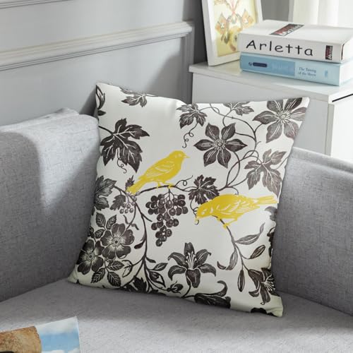 Emvency Vintage Floral Bird Throw Pillow Cover, 16x16 Inch Gray Velvet