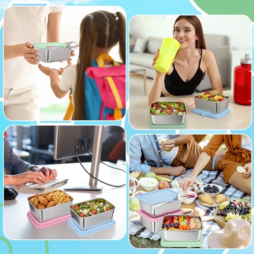 3 Pack Stainless Steel Snack Containers with Silicone Lids - 15oz