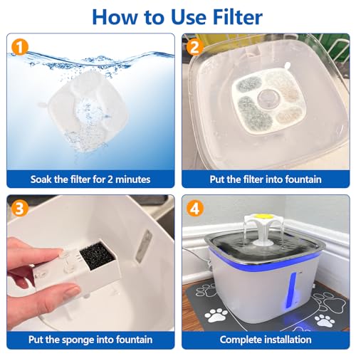 24-Pack Cat Water Fountain Replacement Filters & Sponges for Veken Fountains