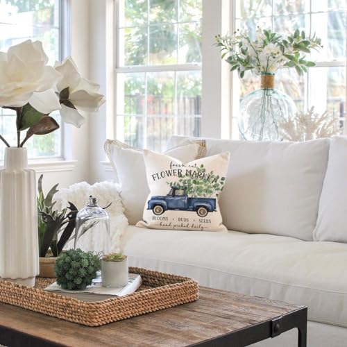 PANDICORN Spring Pillow Covers Set of 4 - Eucalyptus Leaves & Blue Vase - 20x20 Inch Decorative Throw Pillow Cases for Couch & Outdoor Decor