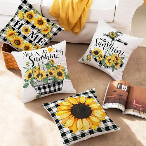 Sunflower Pillow Covers 18x18 (Pack of 4) - Soft Decorative Cushions