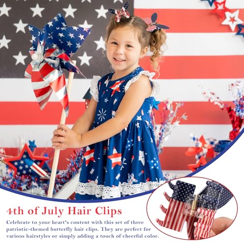 FASOTY Patriotic Butterfly Hair Claw Clips - 3 Pcs Red White and Blue