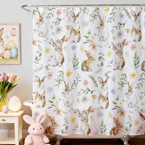 Easter Bunny Shower Curtain, 71x71 inch Waterproof Bathroom Decor