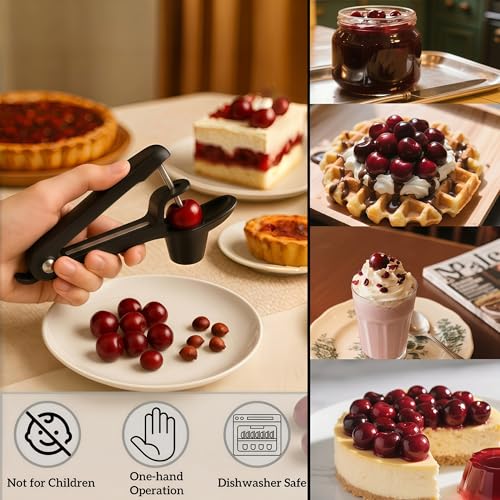 VOVEA Heavy-Duty Stainless Steel Cherry Pitter Tool - Black