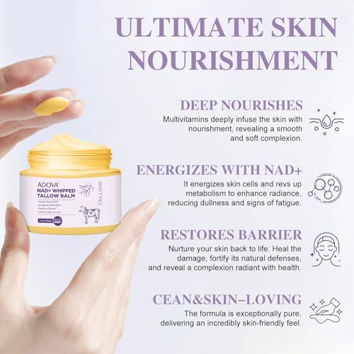 ADOVA Whipped Tallow Balm with Calendula & NAD+ - 2 Pack Face & Body Moisturizer