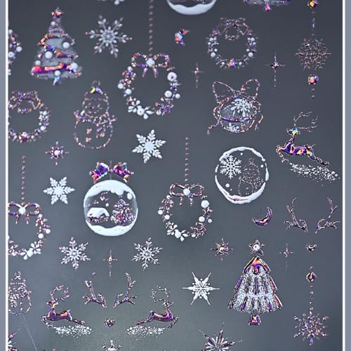 5D Embossed Christmas Nail Stickers Pink Snowflake Tree Nail Decals