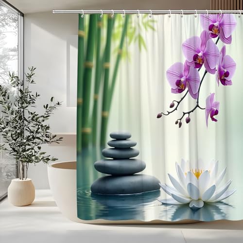 Green Zen Lotus Flower Shower Curtain 70x70 Inch Polyester Fabric – Serene Spa-Inspired Design
