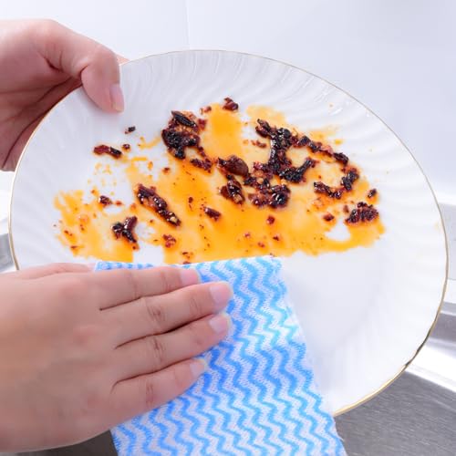 Porffitoy 50-Pack Large Reusable Blue Dish Cloths - Absorbent Kitchen Towels