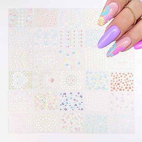 Vezocim 30 Sheets 3D Floral Nail Art Stickers Colorful Flower Decals