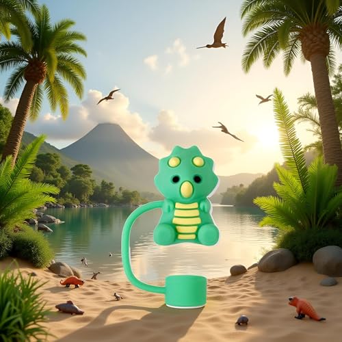 Green Dinosaur Silicone Straw Caps for Stanley Cup - 5 Pack