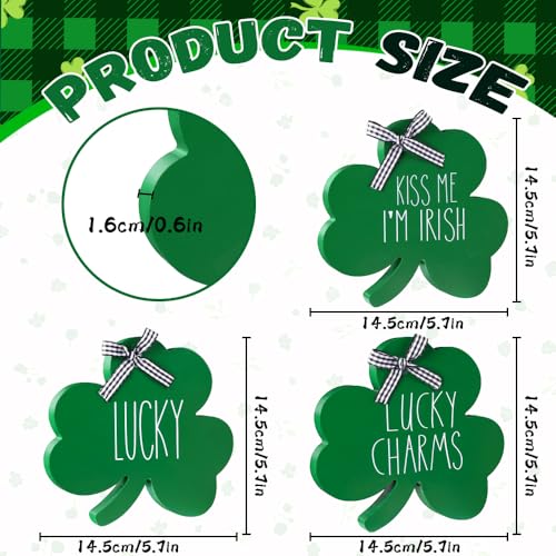 St. Patrick's Day Wooden Shamrock Table Signs - 3 PCS Decor
