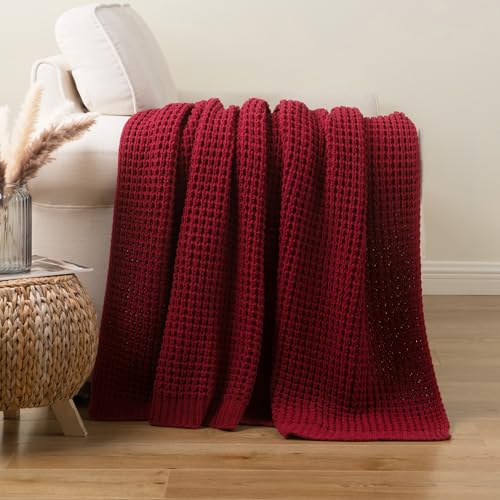 Red Knit Throw Blanket 50x60 Inches Cozy Waffle Couch Blanket - Bunnikins & Clover