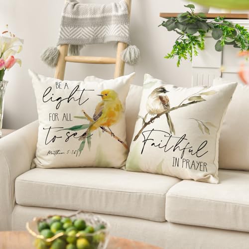 Fall Decorative Throw Pillow Covers Set of 4 - 18x18 Inch Bluebird Goldfinch Chickadee