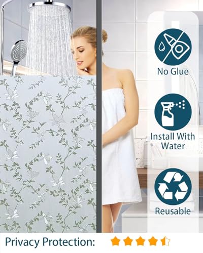 Frosted Glass Window Film - Elegant Flower Design, 17.5" x 78.74"