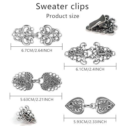 Silver Vintage Sweater Clips - 4 Pack Cardigan Holders & Brooches