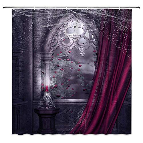 Gothic Halloween Shower Curtain 70x70 Inch - Spooky Skull & Castle Decor
