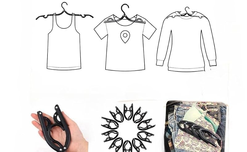 Foldable Travel Hangers - 10 Pack Black Portable Clothes Hangers for Camping & Cruise