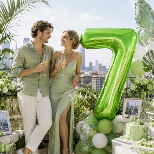 40 Inch Lime Green Number 7 Balloon - Giant Mylar Foil for Parties
