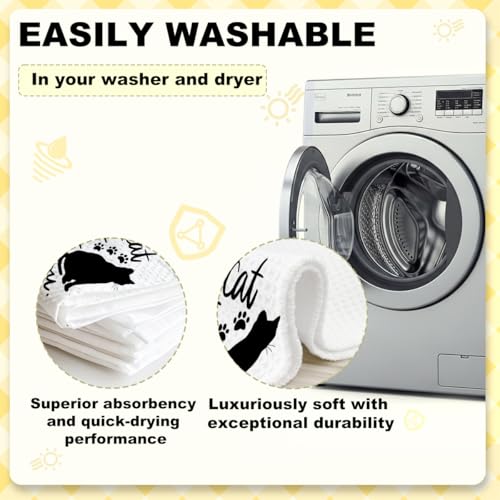 Premium Waffle-Weave Funny Cat Kitchen Towels - 14x24 inches