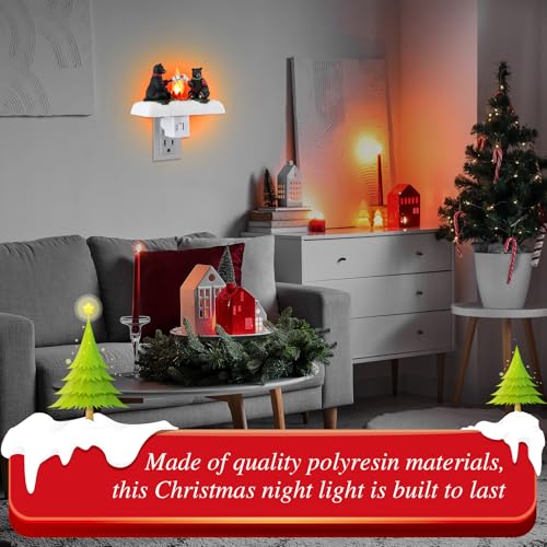 Christmas Night Light with 3D Bear Campfire Scene, Wall Plug-In Decor