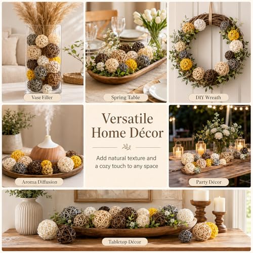 24PCS Decorative Rattan Balls Set - Natural Bowl Fillers