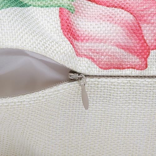 Bonhause Pink Tulip Throw Pillow Covers, 18x18 Inch Floral Cushion Cases (Set of 4)