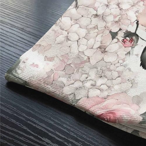 Smooffly Pink Floral Throw Pillow Cover, 12x20" Cotton Linen