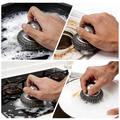 6pcs Stainless Steel Wool Scrubber Set with Replacement Pads