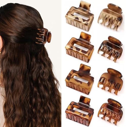 8-Piece Leopard Print Hair Claw Clips Set Medium & Small Non-Slip Jaw Clips
