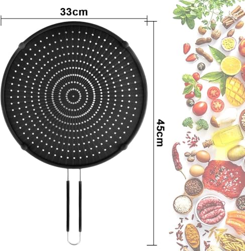 Apidgrowth Silicone Splatter Screen for Frying Pan - 13-inch Black Grease Guard