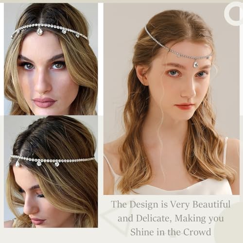 SAWINDA Silver Crystal Rhinestone Head Chain Wedding Hair Jewelry