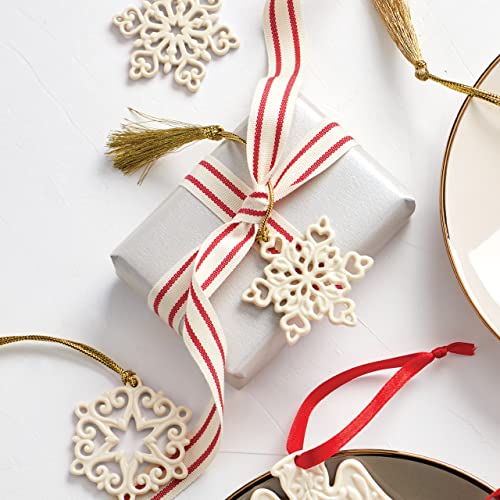 Lenox Mini Snowflake Ornament Set 3 Pieces Ivory Pierced Detailing Gift Pack