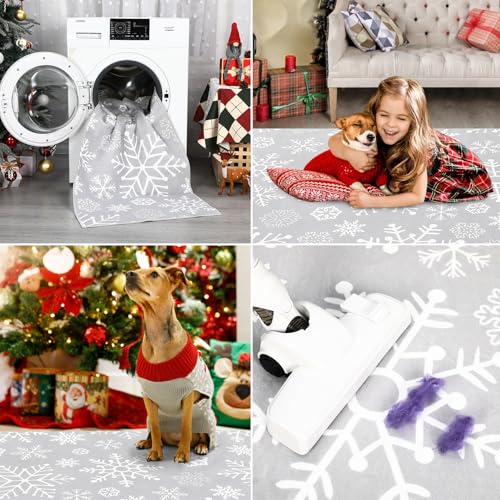 8x10 Feet Christmas Snowflake Area Rug - Grey Holiday Floor Cover