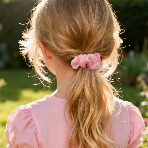 Esitrormi 3-Piece Pink Satin Hair Scrunchies with Bow and Ribbon
