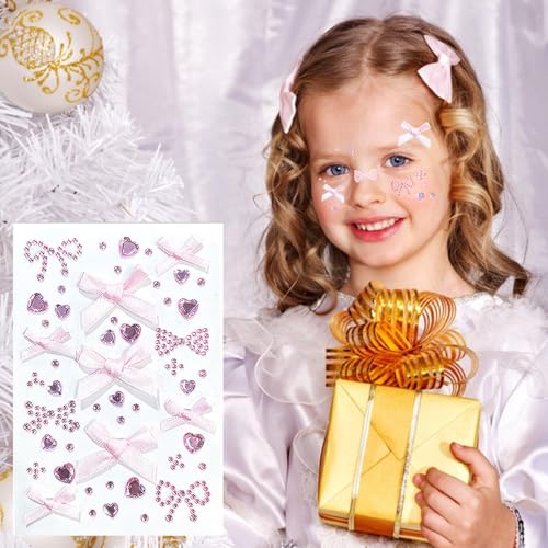 Heart Face Gem Stickers Red Pink Self-Adhesive Rhinestones for Makeup