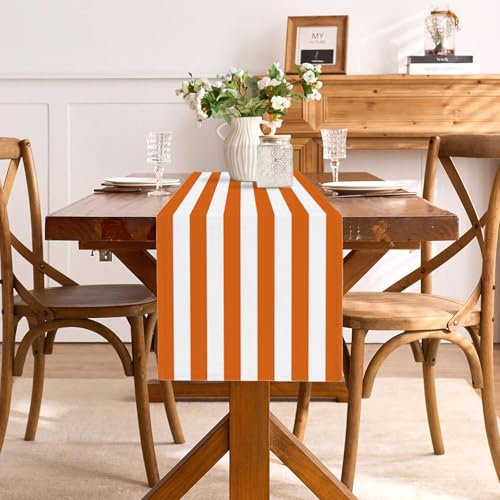 Orange & White Striped Table Runner 13" x 72" for Parties