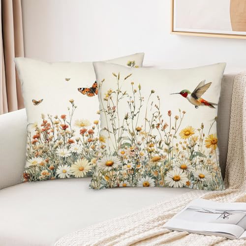 Wyooxoo Spring 18x18 Inch Set of 4 Farmhouse Floral Bird Pillow Covers for Sofa, Outdoor & Bedroom Decor