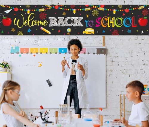 Welcome Back to School Banner Backdrop - 1.6x8.2ft Vinyl Party Decoration