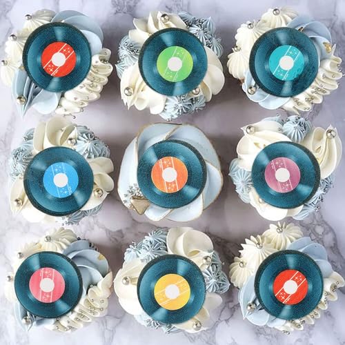 Ercadio Purple Edible Music Records Cupcake Toppers - 40 Pack